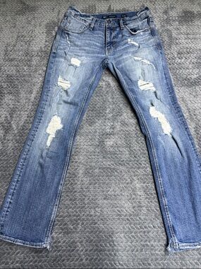 BKE Men’s Distressed Straight Jeans - Light Blue